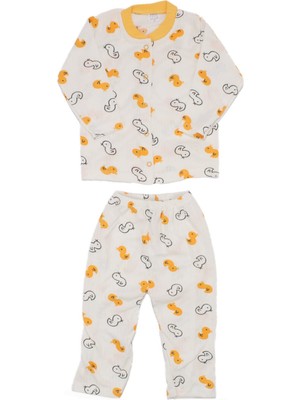 Bebegen Unisex Ekru Sarı Ördekli Çıtçıtlı Pijama Takımı