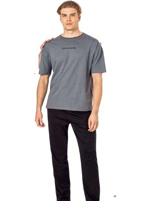 Pierre Cardin 6086 Erkek Kısa Kollu Bisiklet Yaka Oversize Pijama Takım-Koyugri