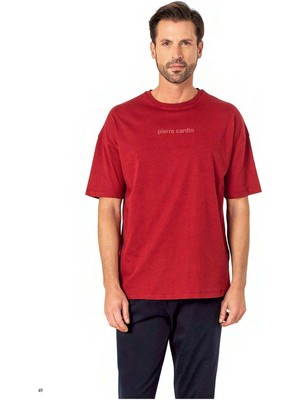 Pierre Cardin 6086 Erkek Kısa Kollu Bisiklet Yaka Oversize Pijama Takım-Bordo
