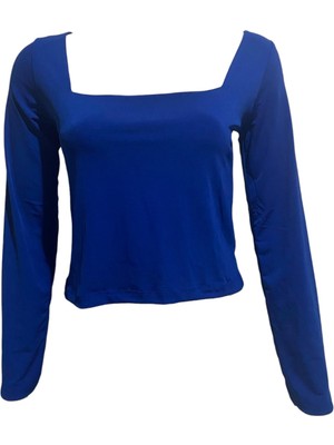 Kadın Kare Yaka Uzun Kollu  Crop Bluz