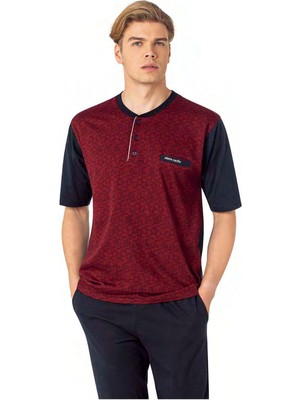 Pierre Cardin 6088 Erkek Kısa Kollu 3'lü Jakarlı Pijama Takımı-Bordo