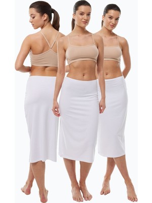 Malabadi Kadın 3 Lü Beyaz Tam Boy Uzun Etek Astarı Modal Jüpon 3M1061