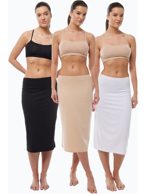 Malabadi Kadın 3 Lü Siyah Beyaz Ten Rengi Tam Boy Uzun Etek Astarı Modal Jüpon 3M1061