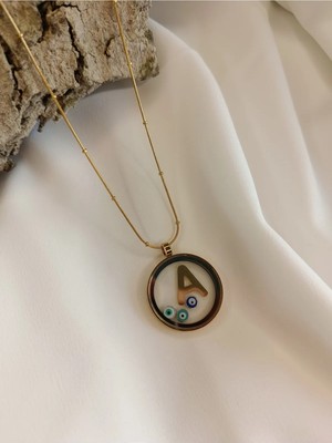 Luna Jewelry Kadın Gold Renk Açılabilir Çerçeveli Dorika Zincir 316 L Çelik  Harf Kolye