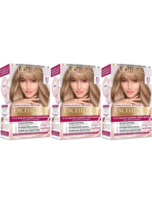 L'Oréal Paris Excellence Saç Boyası 8.1 Küllü Koyu Sarı 3'lü Set Yenilenmiş Ambalaj
