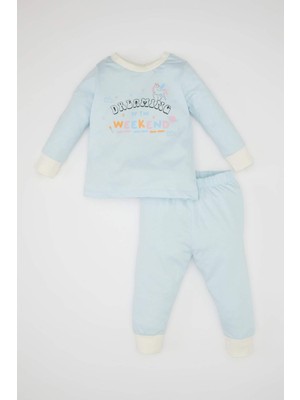 DeFacto Kız Bebek 4'lü Pijama Takımı Pijama Takımı Penye Baskılı Uzun Kollu Üst Beli Lastikli Uzun Alt D3632A524WN