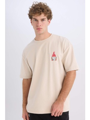 DeFacto Boxy Fit Bisiklet Yaka Baskılı Kısa Kollu Ağır Kumaş Tişört D4156AX24WN