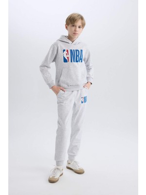 DeFacto Erkek Çocuk Gri NBA Wordmark Kapüşonlu Kalın Sweatshirt D4857A824WN