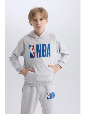 DeFacto Erkek Çocuk Gri NBA Wordmark Kapüşonlu Kalın Sweatshirt D4857A824WN