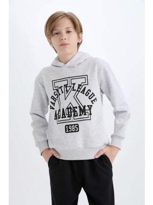 DeFacto Erkek Çocuk 2'li Takım Kapüşonlu Baskılı Sweatshirt Beli Lastikli Eşofman Altı D4746A824WN