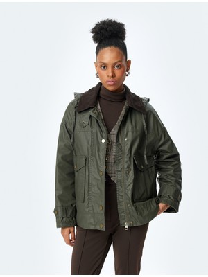 Koton Mumlu Gabardin Oversize Mont Kapüşonlu Cepli Fermuarlı