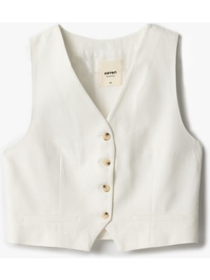 Koton Pamuklu Viskon Kumaş V Yaka Düğmeli Kolsuz Yelek