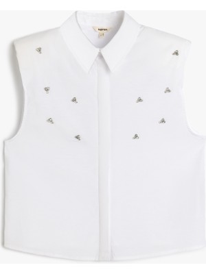 Koton Regular Fit Pamuk Karışımlı Kolsuz Vatkalı Taşlı Gömlek