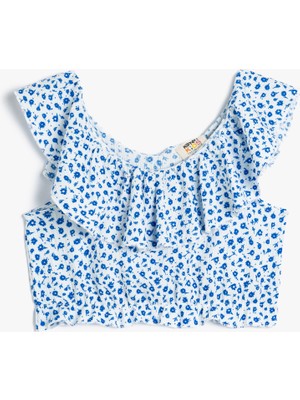Koton Crop Bluz Düşük Omuz Fırfırlı Çiçek Desenli