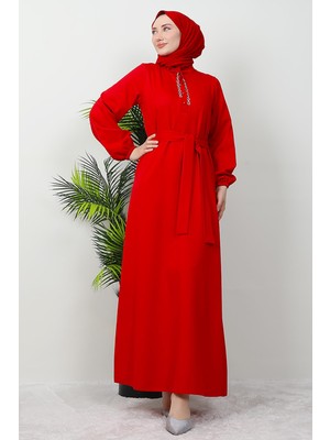 Giza Store Zincir Düğme Detay Elbise Kırmızı