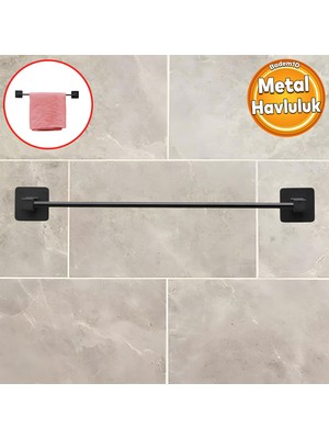 Badem10 Havluluk Yapışkanlı Metal Siyah Banyo Lavabo Mutfak Uzun Kağıt Bez Havlu Askısı Kağıtlık 39 cm