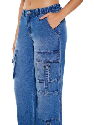 Wide-Leg Kargo Jean Pantolon