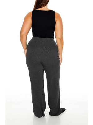 Plus Size Triko Wide-Leg Pantolon