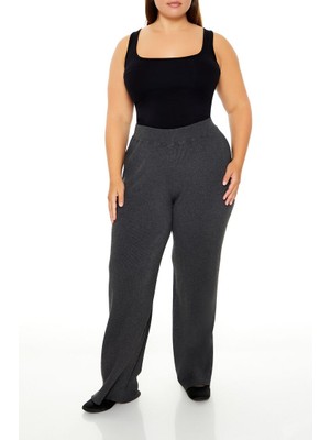 Plus Size Triko Wide-Leg Pantolon