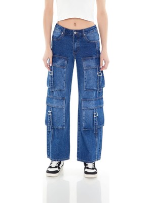 Wide-Leg Kargo Jean Pantolon