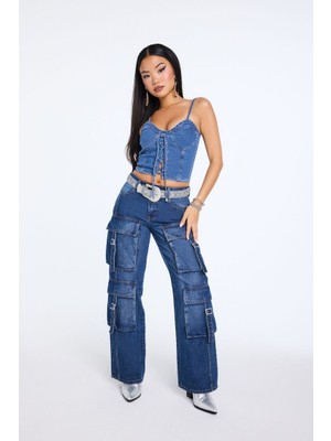 Wide-Leg Kargo Jean Pantolon