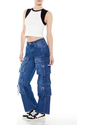 Wide-Leg Kargo Jean Pantolon