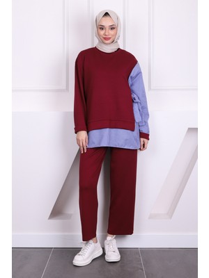 İmaj Butik Bordo Yan Bağlamalı Modal Tunik Pantolon Takım