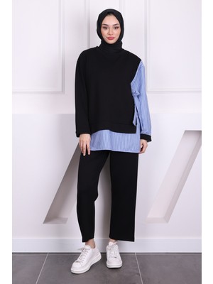 İmaj Butik Siyah Yan Bağlamalı Modal Tunik Pantolon Takım