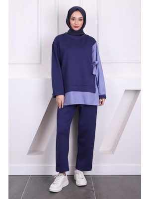 İmaj Butik Lacivert Yan Bağlamalı Modal Tunik Pantolon Takım