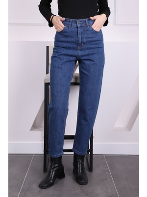 İmaj Butik Koyu Mavi Yüksek Bel Mom Jeans Pantolon
