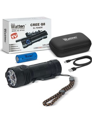 Çerçici Cree Q8-  x pg 8+1 LED  Şarjlı El Feneri  WT-623