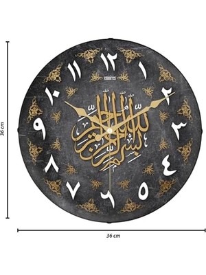 36 cm Gerçek Bombe Cam Akar Saniye Sessiz Mekanizma Dekoratif Ramazan Ramadan Ayetli Duvar Saati