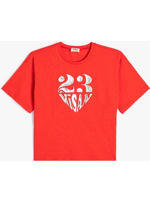 23 Nisan Baskılı Tişört Bisiklet Yaka Kısa Kollu Pamuklu