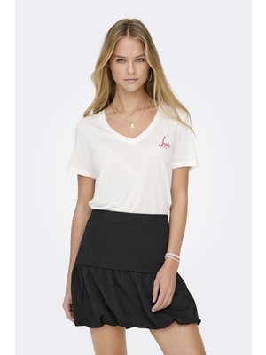 Onlnew Belle S/s Love V-Neck Top Box Jrs P.beyaz