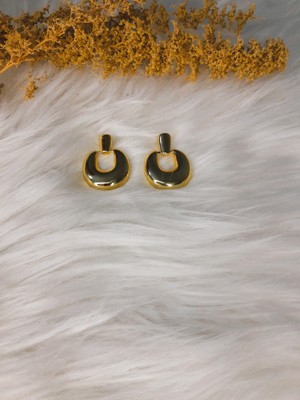 Stainless Steel Badelis Yuvarlak Detaylı Çelik Küpe Gold