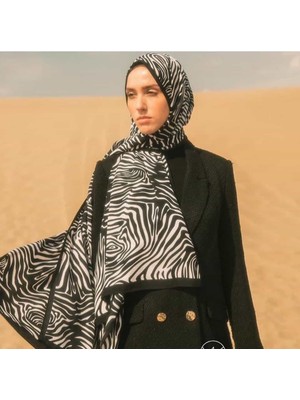 Moda Kaşmir Medine Ipeği Şal  Zebra  Siyah Beyaz