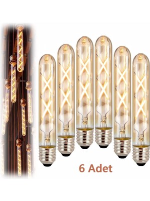 4W Wintage Rustik LED Ampul 2500K E27 Duy Lambam Amber Çubuk Cam Sarı Işık Retro Filament Tüp Ampul 6 Adet