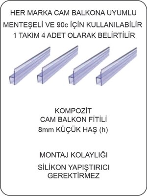 Escam 8mm Cam Balkon Şeffaf Fitili Küçük h Menteşeli Cam Için 4 Adet 145 cm