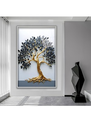 Metal Çerçeveli Gold Ağaç Cam Tablo
