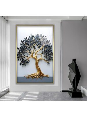 Emya Home Metal Çerçeveli Gold Ağaç Cam Tablo