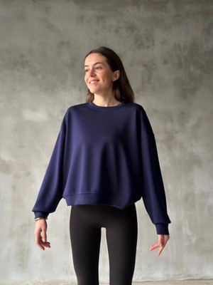 Civetta Osy Modal Yumuşak Dokulu Kumaş Bisiklet Yaka Oversize Sweatshirt - Lacivert