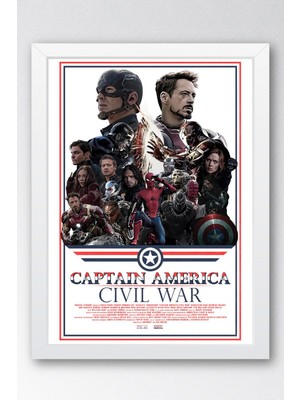 Captain America Çerçeveli Tablo - Kaptan Amerika Iç Savaş Marvel Poster Tablo