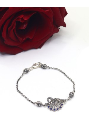 Midyat Nurtaş Gümüş Safir Taşlı Yelpaze Tasarım Markazit Kadın Gümüş Bileklik 201023644