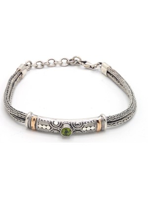 Midyat Nurtaş Gümüş Yeşim Taşlı 925 Ayar Saf Gümüş Hasır Zincir Unisex Bileklik 201023666