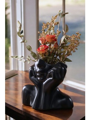 Siyah Dekoratif Vazo Obje Ev Dekorasyon Masa Üstü Dekor Vazo Model 28