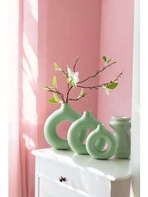 Tambana Beyaz Dekoratif Vazo Seti Obje Ev Dekorasyon Masa Üstü Dekor Vazo Seti Model 23