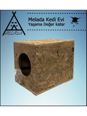 Melada Mobilya Kedi Evi Dış Ortam Uygun Ahşap Kedi Evi Osb 34x32x26 cm