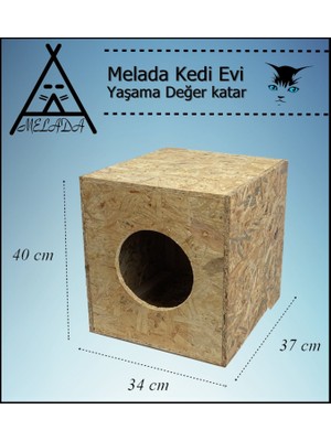 Melada Mobilya Kedi Evi Dış Ortam Uygun Ahşap Kedi Evi Osb 40x37x34 cm