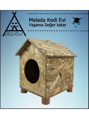 Melada Mobilya Kedi Evi Dış Ortam Uygun Ahşap Kedi Evi Osb 43x40x37 cm