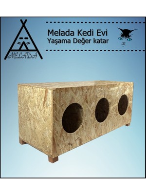 Melada Mobilya Kedi Evi Dış Ortam Uygun 3'lü Ahşap Kedi Evi Osb 93x41x39 cm